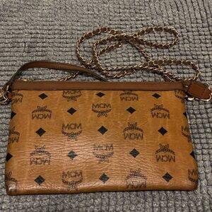 MCM Brown 2way bag w/ Signature Monogram comes w/ an unbranded matching chain